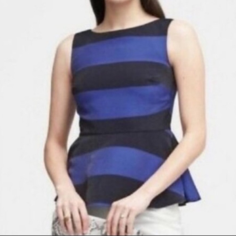 BANANA REPUBLIC STRIPED PEPLUM TOP - Picture 2 of 11